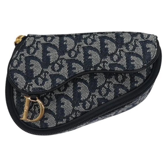 Christian Dior Trotter Canvas Saddle Pouch Navy Gold Auth EC240V - Picture 2 of 14